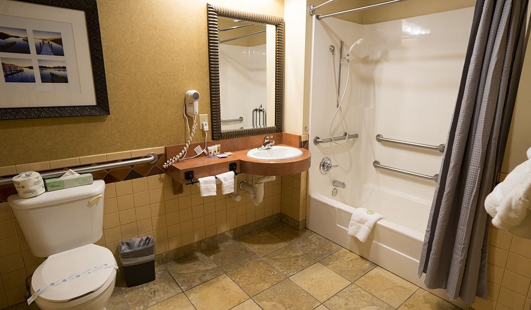 king room, accessible, non-smoking | bathroom | combined shower/bathtub, free toiletries, hair dryer, towels