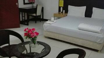 Desk, free WiFi, bed sheets