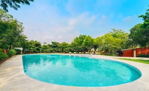 Indoor pool, outdoor pool, pool loungers