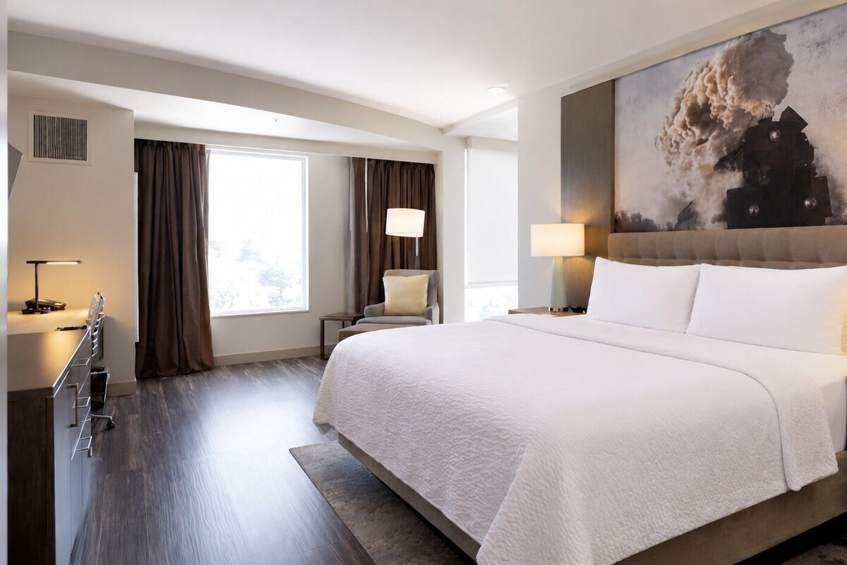In-room safe, desk, laptop workspace, blackout drapes