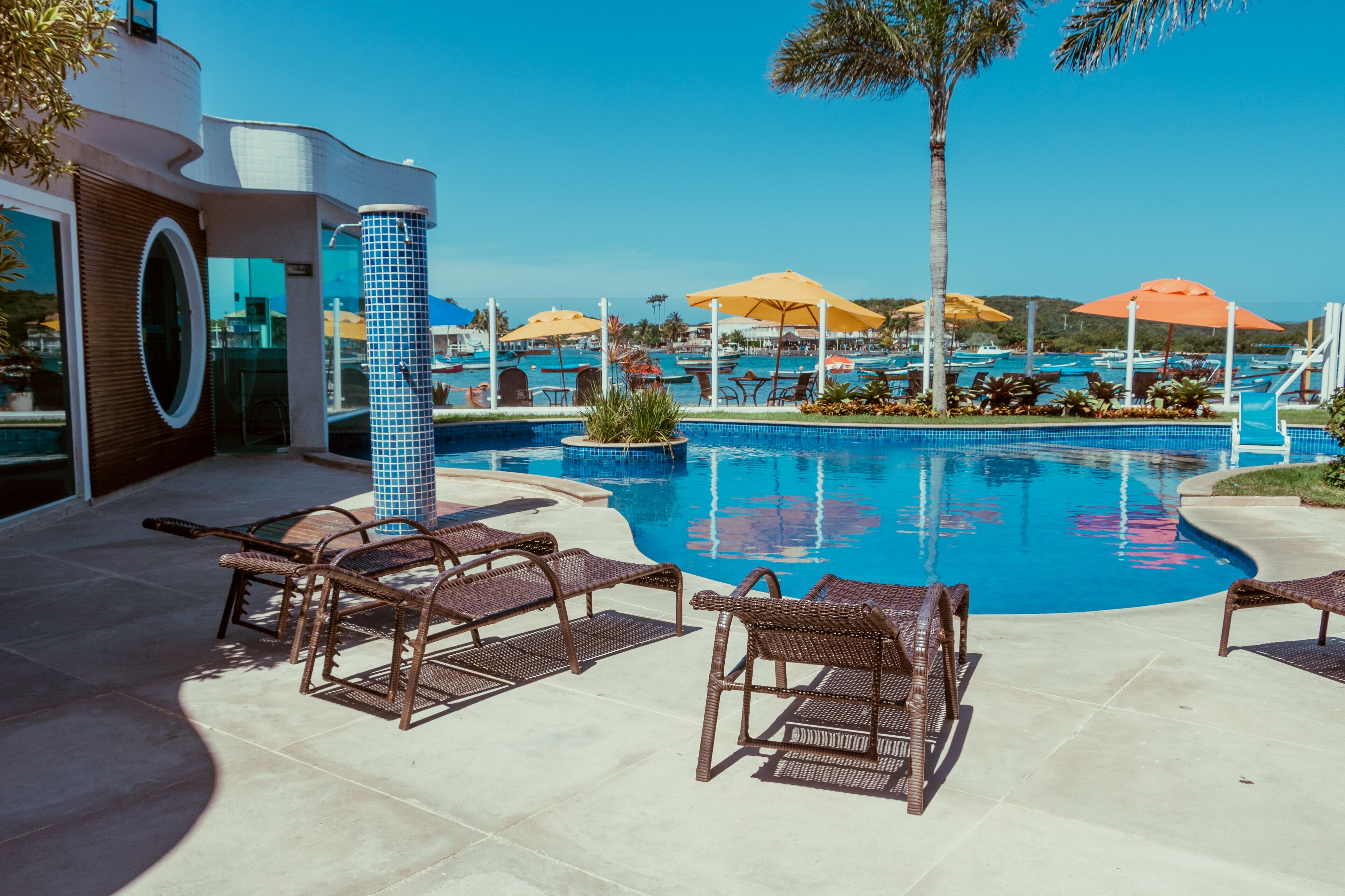 2 outdoor pools, pool umbrellas, pool loungers