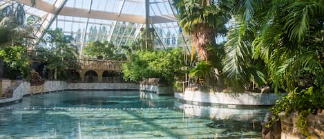 Una piscina techada, una piscina al aire libre