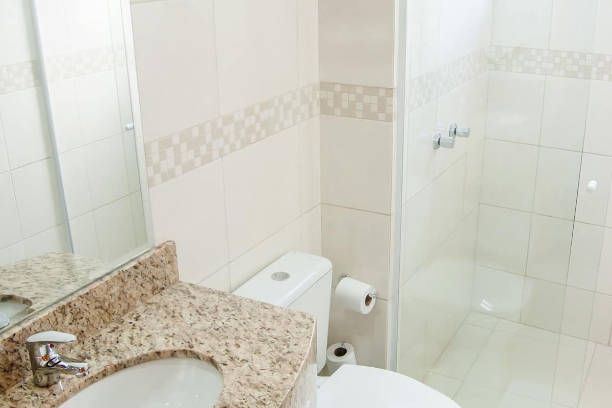 shower, free toiletries, hair dryer, towels