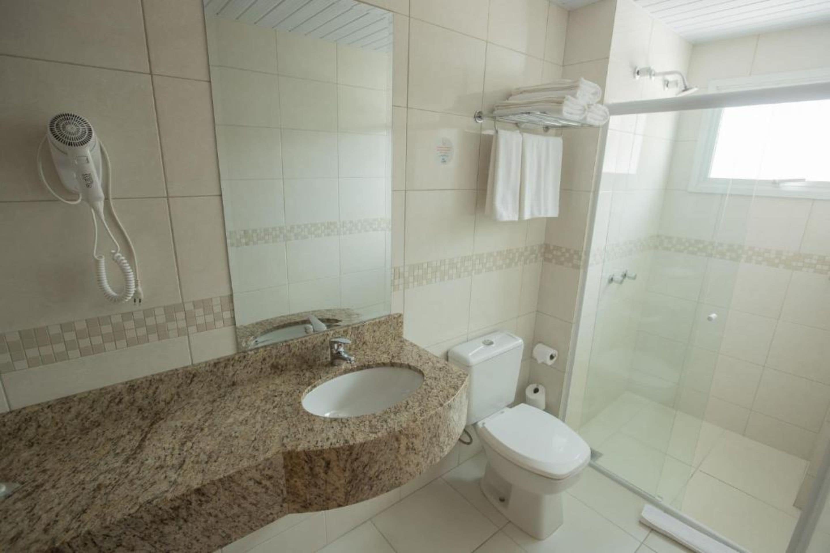 premium room, 1 king bed | bathroom | shower, free toiletries, hair dryer, towels