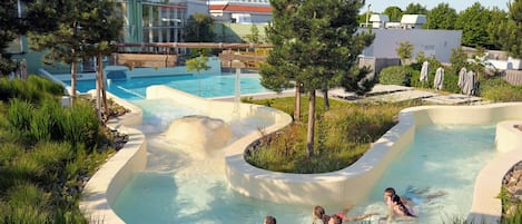 Indoor pool, outdoor pool, lifeguards on site