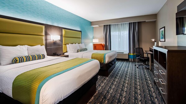 Pillowtop beds, desk, iron/ironing board, free cribs/infant beds