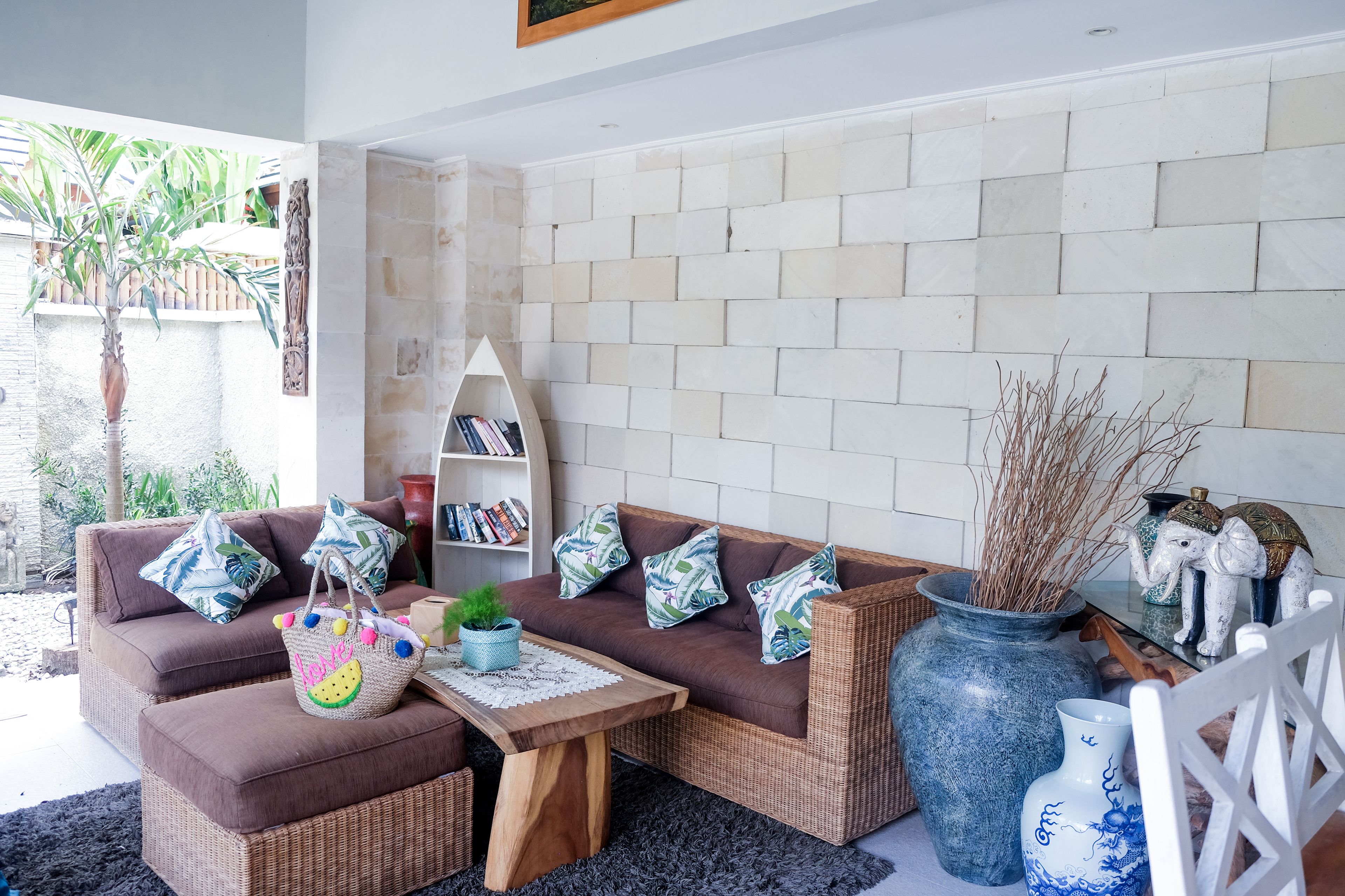 villa, 2 bedrooms, private pool | living area | 21-inch lcd tv with cable channels, tv