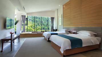 Desk, blackout curtains, soundproofing, iron/ironing board