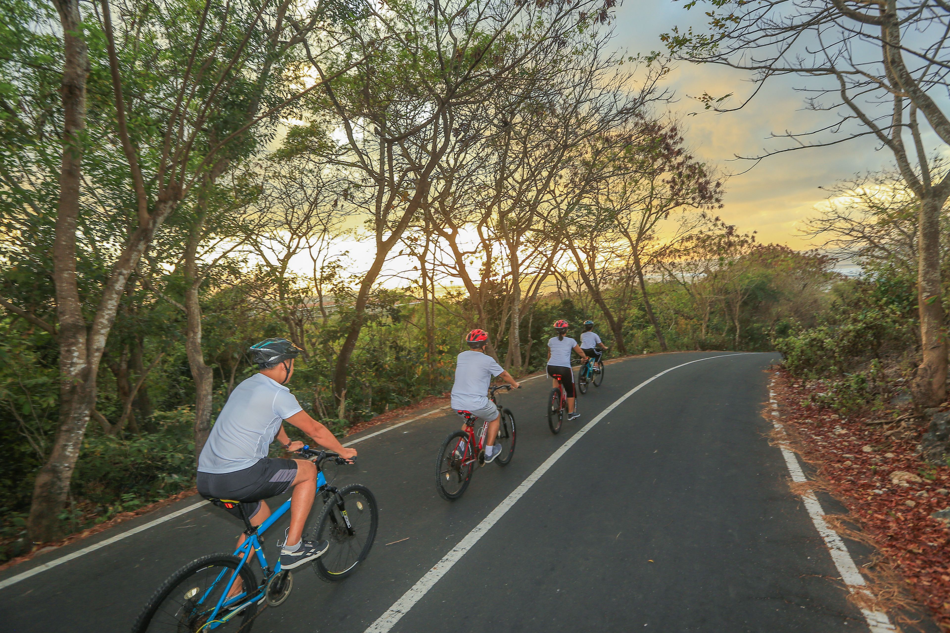 Une route asphaltée où l’on voit des cyclistes.