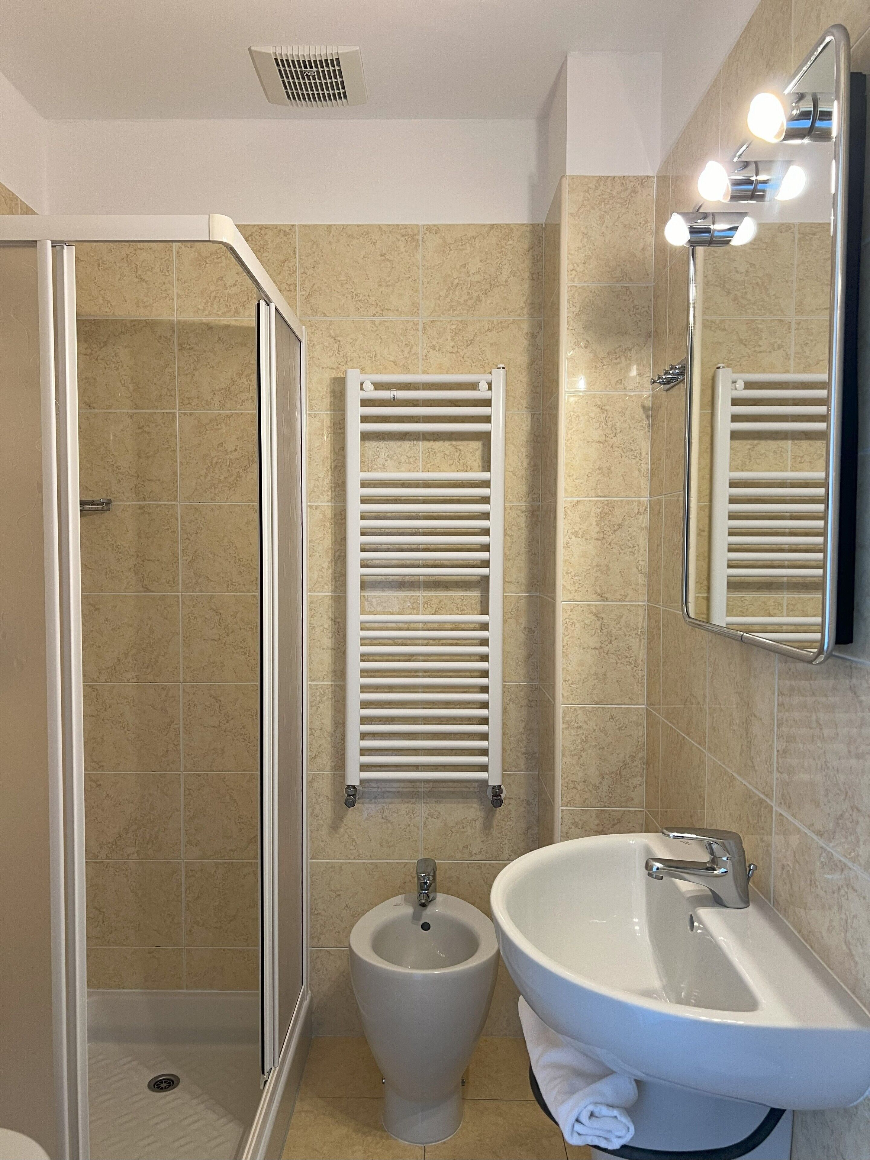 slippers, bidet, towels