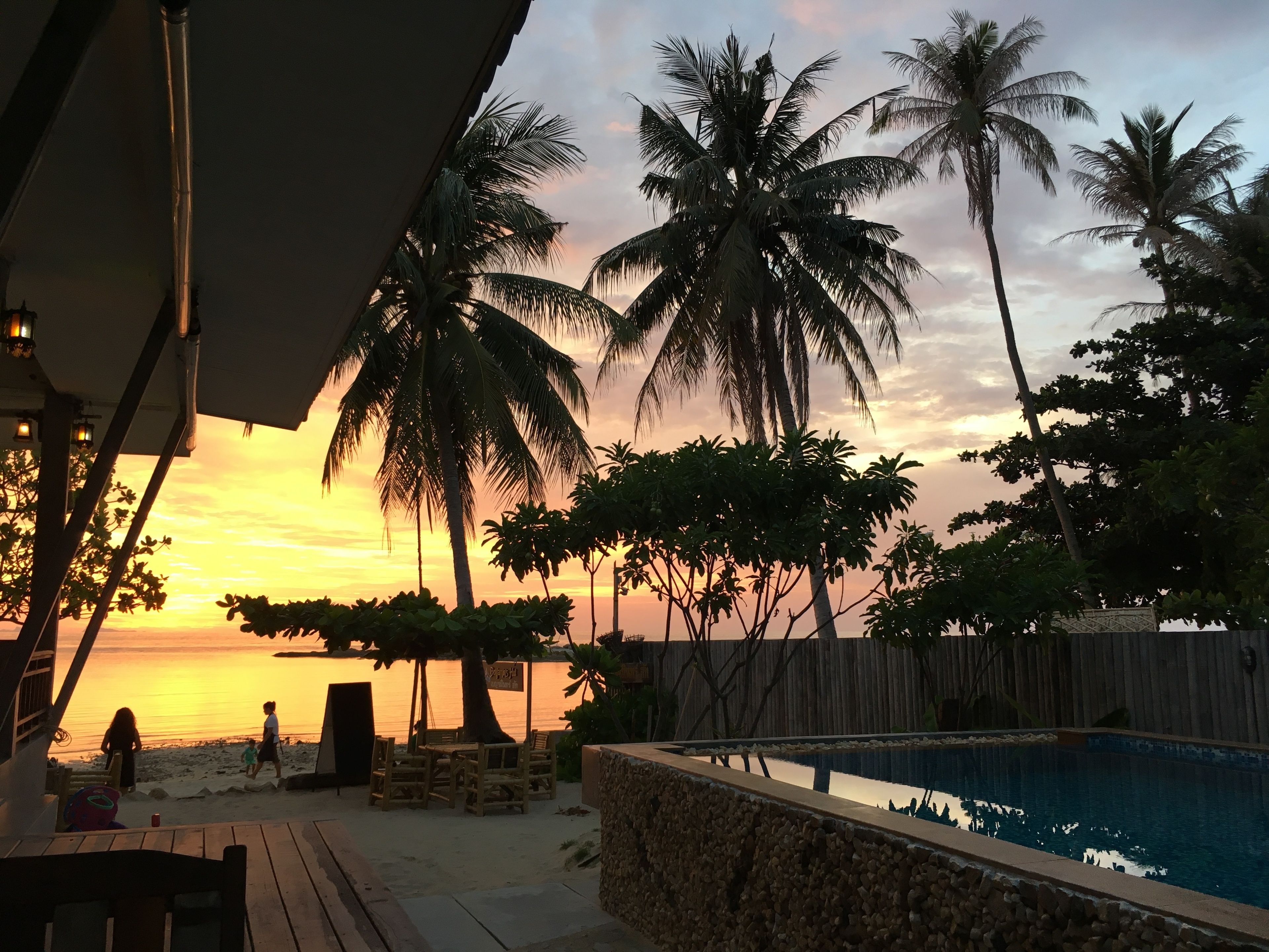 on the beach, sun-loungers