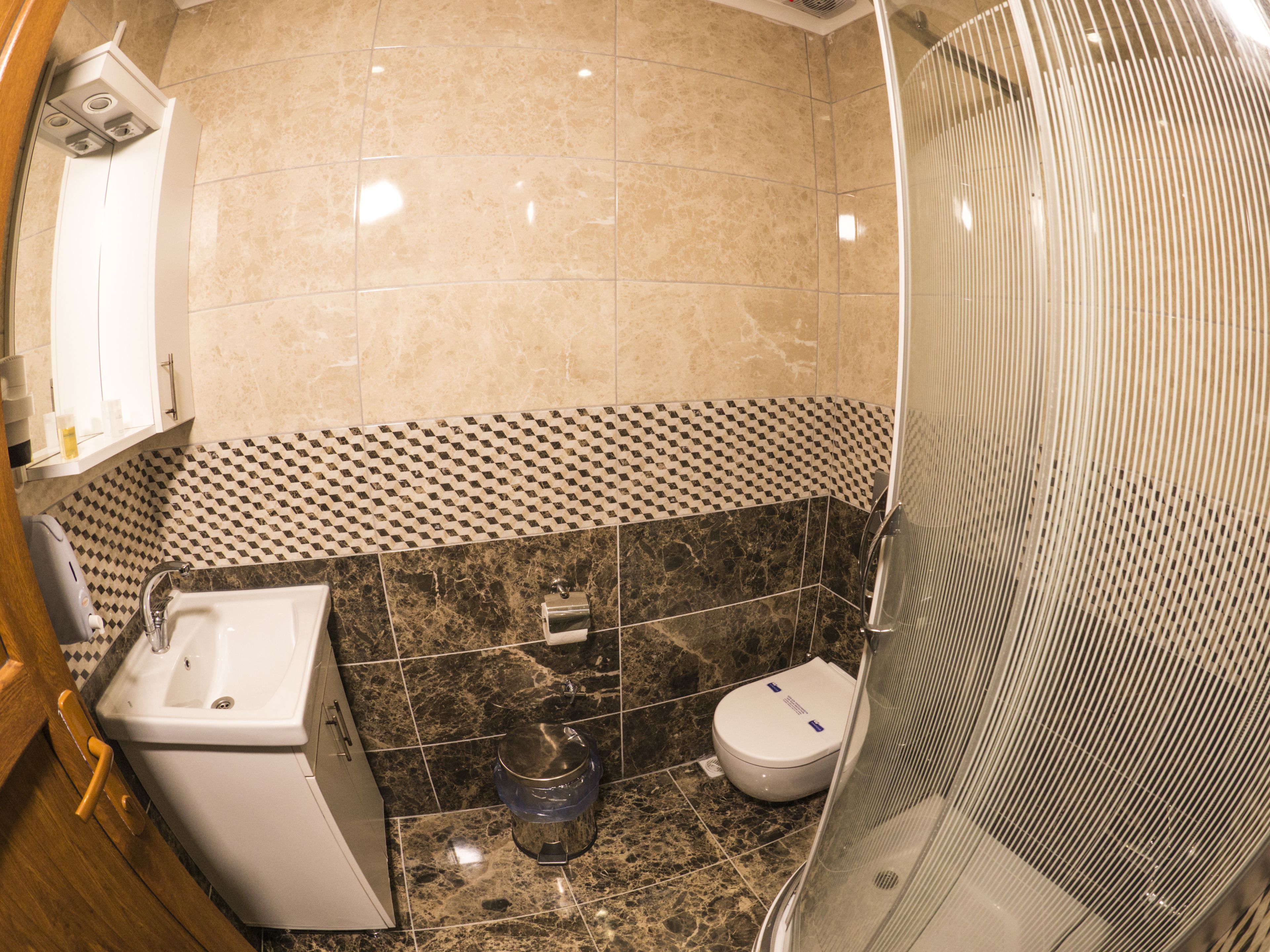 standard double room with sofa bed | bathroom | designer toiletries, hair dryer, slippers, heated floors