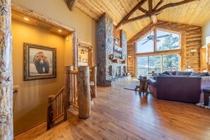 Smart TV, chimenea, reproductor de DVD y libros 