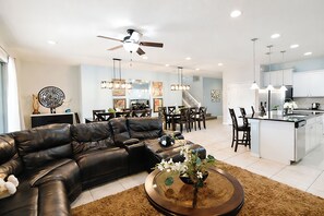 Smart TV, video games, foosball, stereo