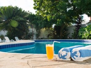 Outdoor pool, pool loungers