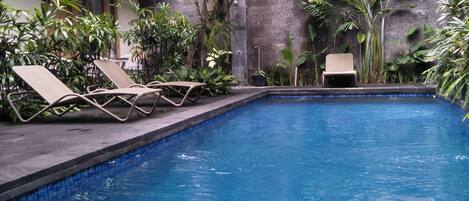 Outdoor pool, pool loungers