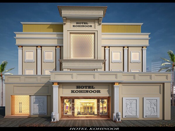 A hotel with a grand entrance, columns, and a sign that reads "HOTEL KOHINOOR". - Hotel Kohinoor Palace (Ludhiana)