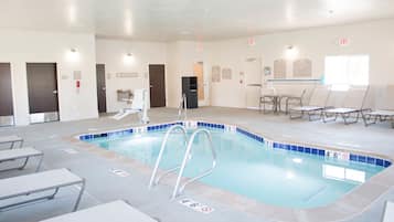 Indoor pool, open 8 AM to 10 PM, pool loungers