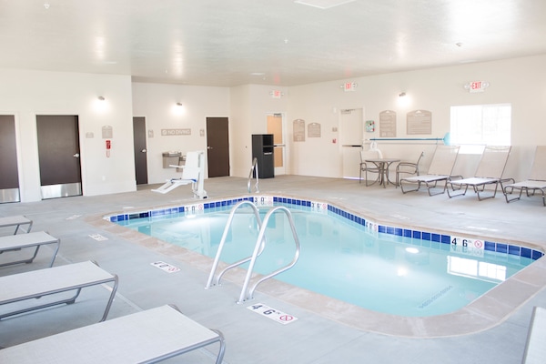 Indoor pool, open 8 AM to 10 PM, sun loungers