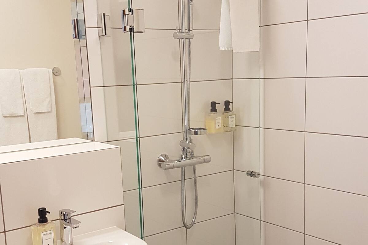 standard double or twin room, 2 single beds | bathroom | shower, free toiletries, hair dryer, towels
