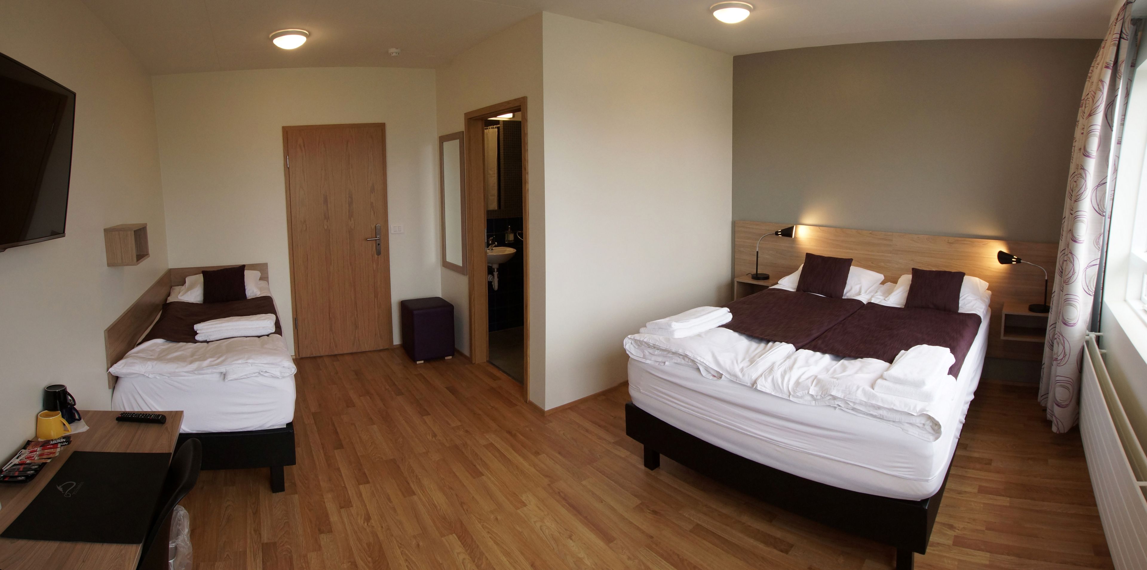 triple room | desk, blackout curtains, soundproofing, iron/ironing board