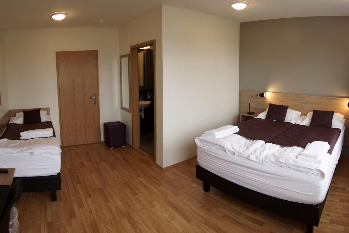 triple room | desk, blackout curtains, soundproofing, iron/ironing board