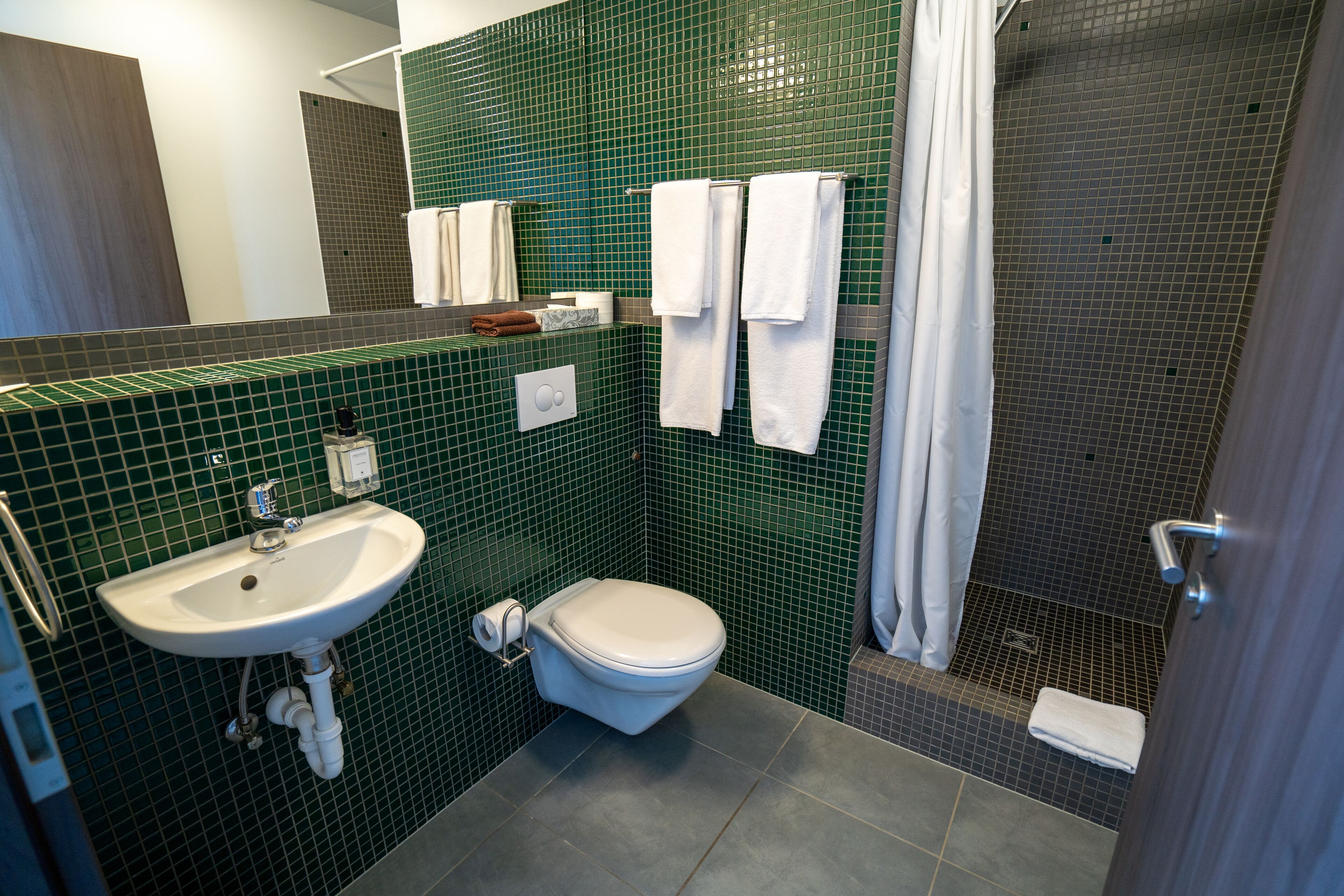twin room | bathroom | shower, free toiletries, hair dryer, towels