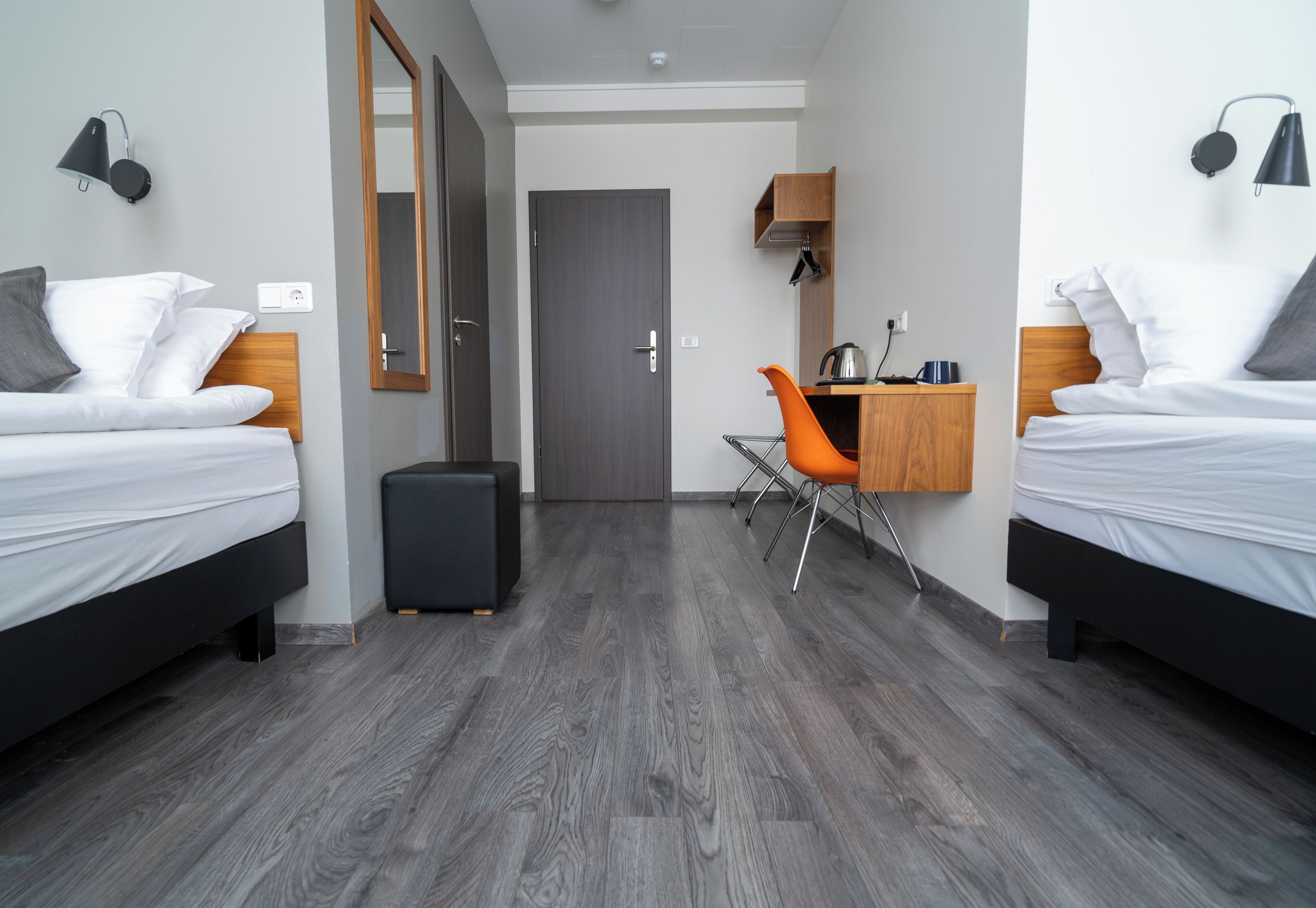 twin room | desk, blackout curtains, soundproofing, iron/ironing board