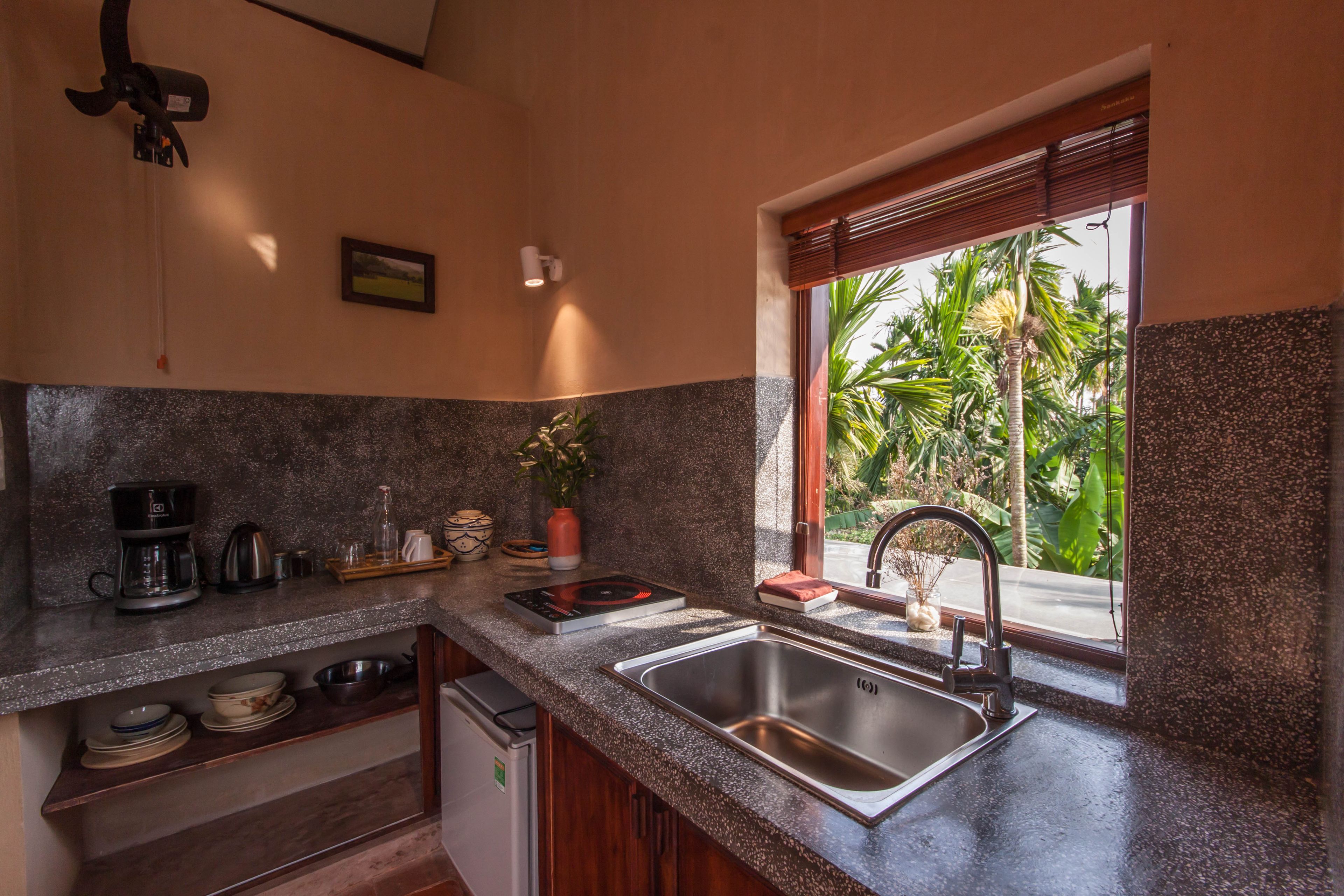 sati sunset river studio | private kitchenette | coffee/tea maker, electric kettle, eco-friendly cleaning products
