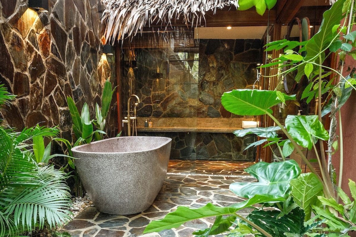Sukkha Secret Garden Studio | Bathroom | Shower, free toiletries, hair dryer, slippers