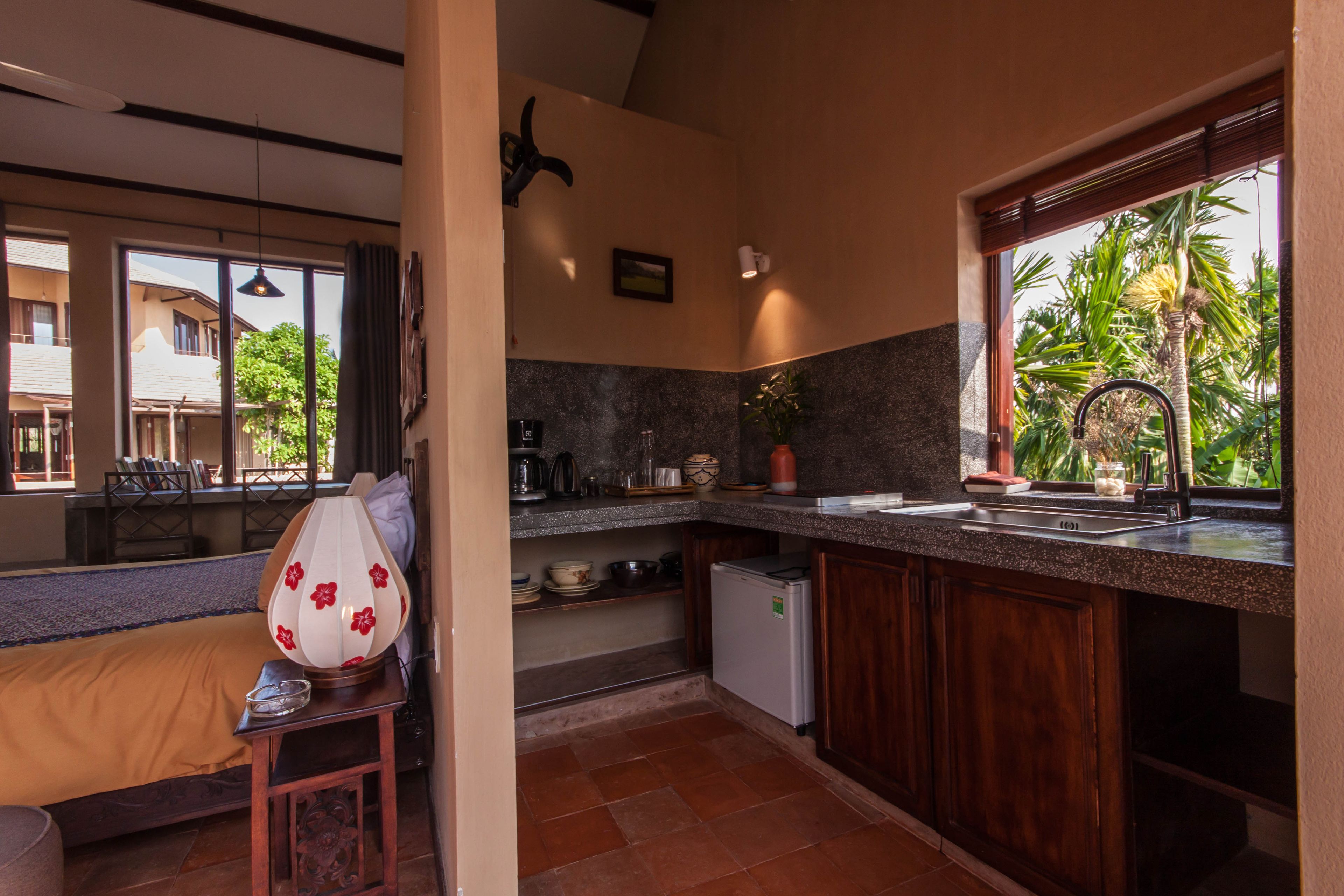 sati sunset river studio | private kitchenette | coffee/tea maker, electric kettle, eco-friendly cleaning products