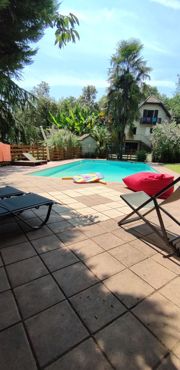 Indoor pool, outdoor pool, pool loungers