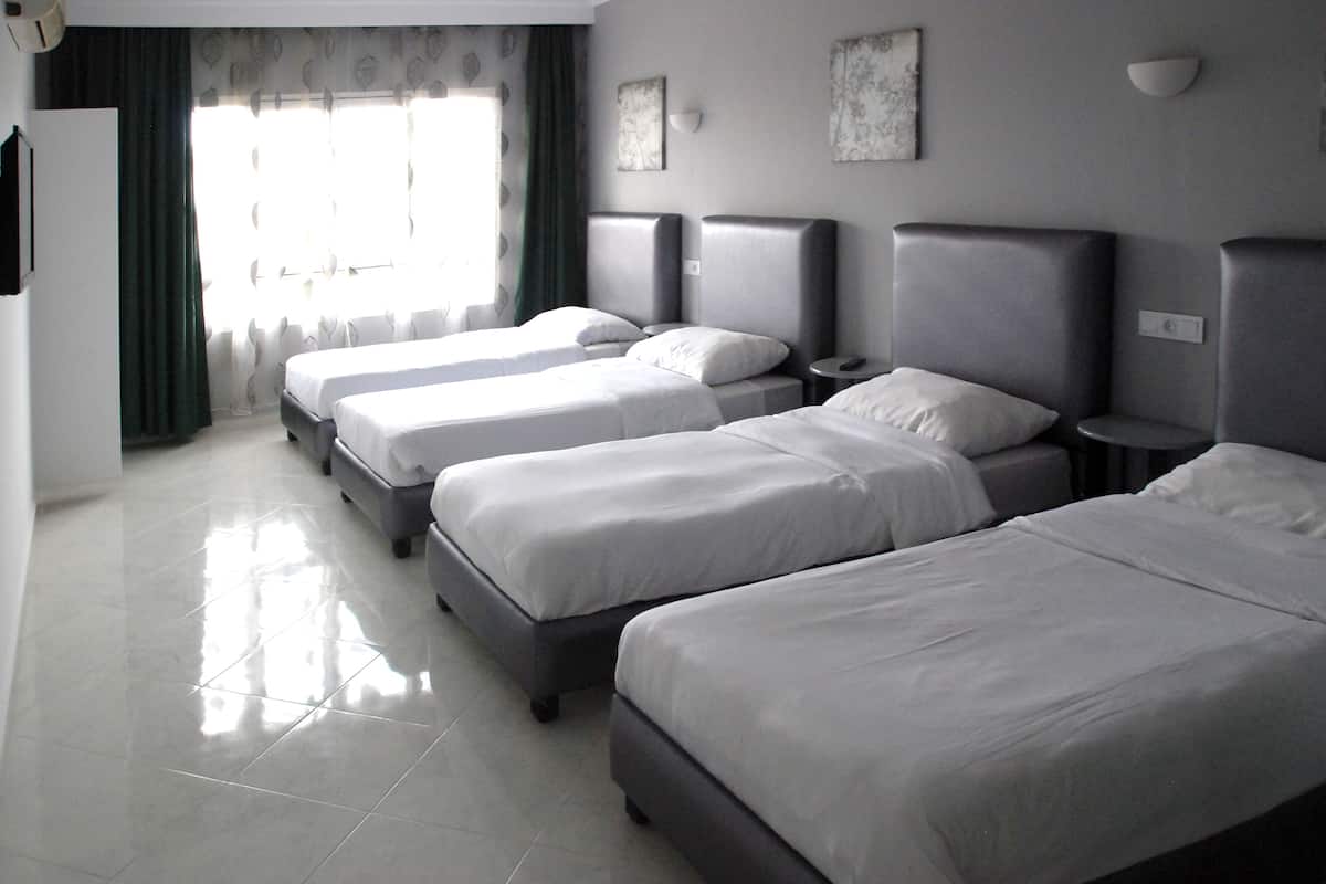 Escritorio, cortinas opacas, wifi gratis y ropa de cama