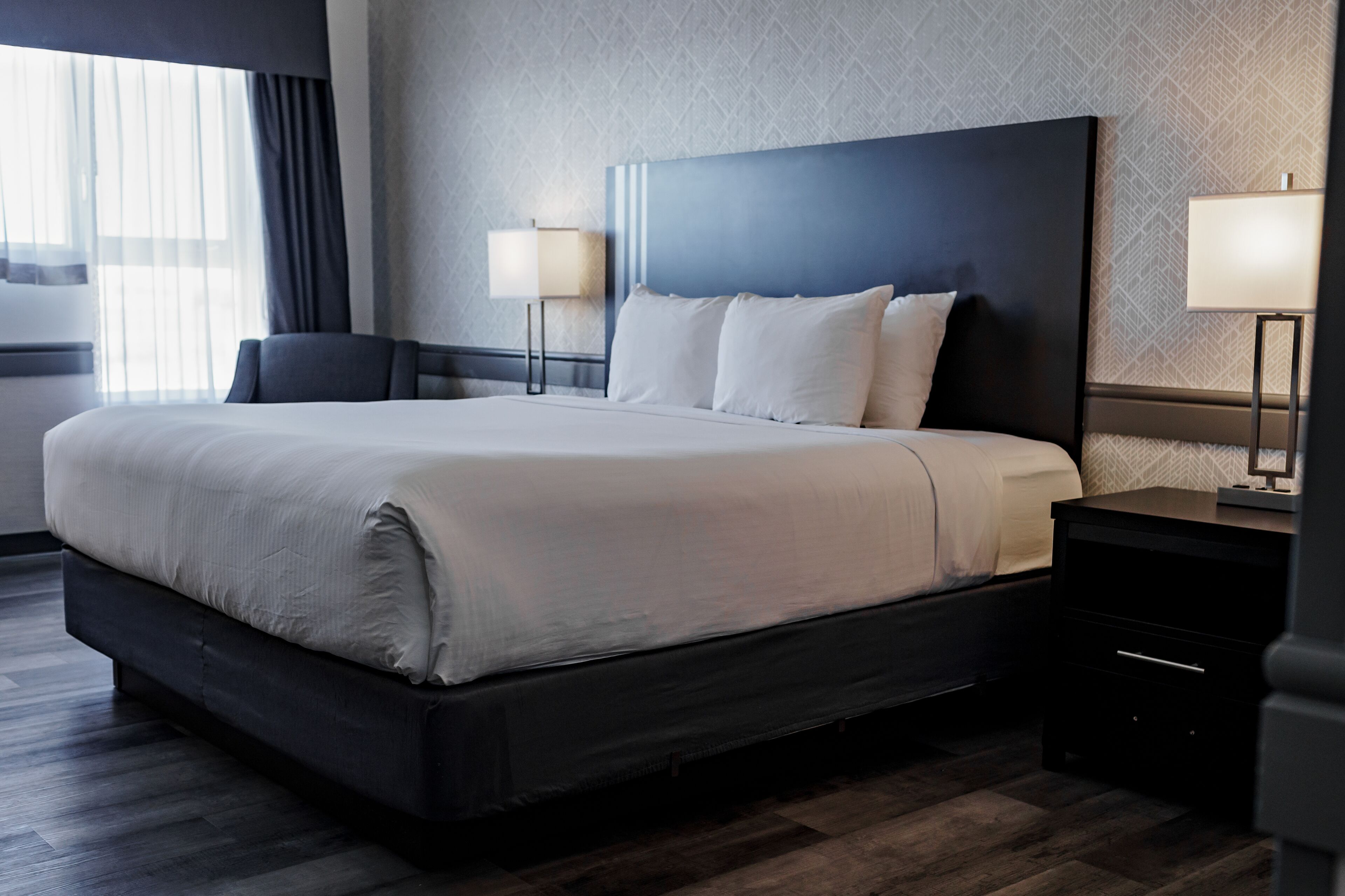 premium bedding, desk, laptop workspace, soundproofing