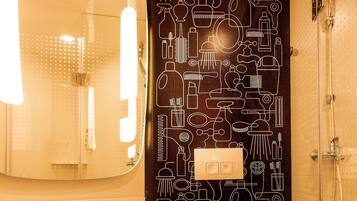 Shower, free toiletries, hair dryer, slippers