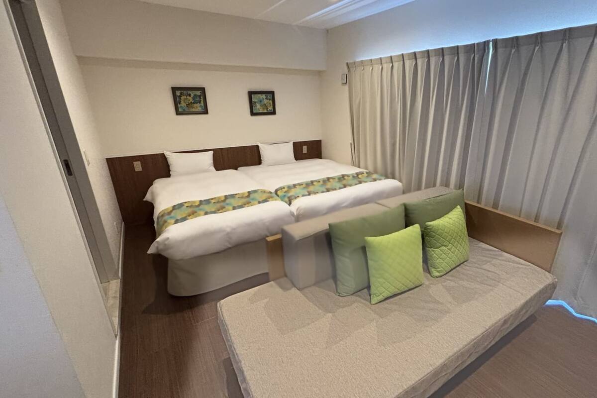 Blackout drapes, iron/ironing board (on request), WiFi (free)