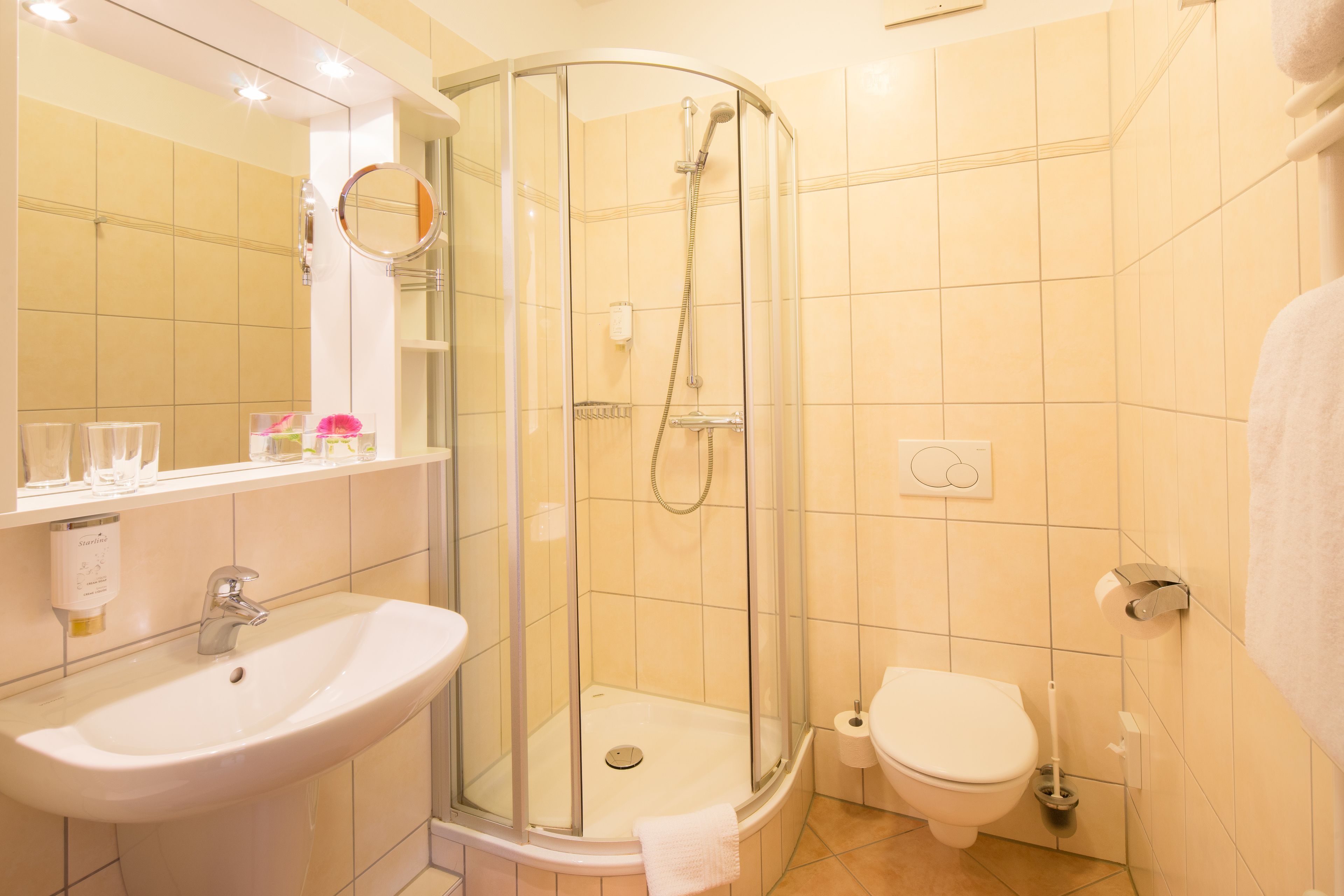 classic double room, canal view | bathroom | shower, free toiletries, hair dryer, towels