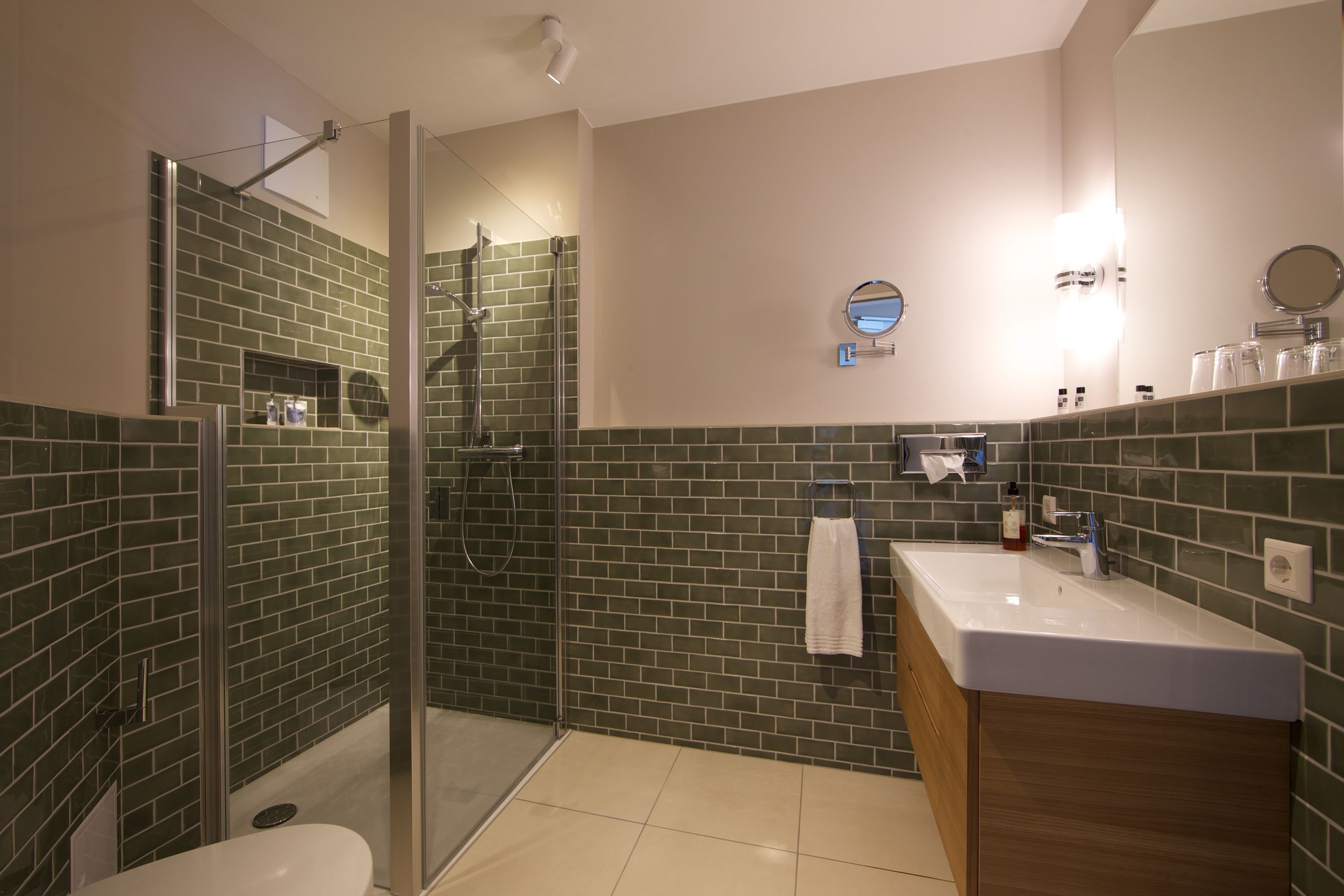 deluxe double room | bathroom | shower, free toiletries, hair dryer, towels