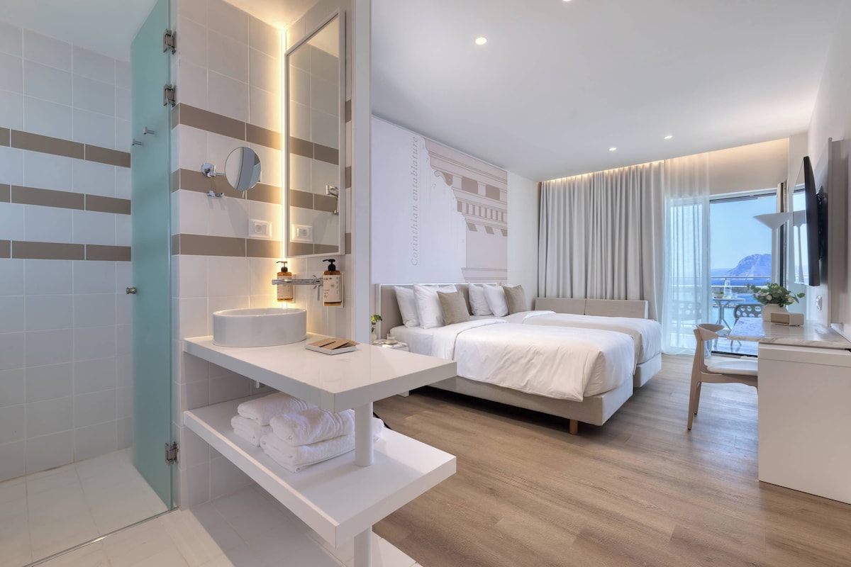 Privilege, Room, Multiple Beds, Balcony, Sea View | In-room safe, desk, soundproofing, WiFi (free)
