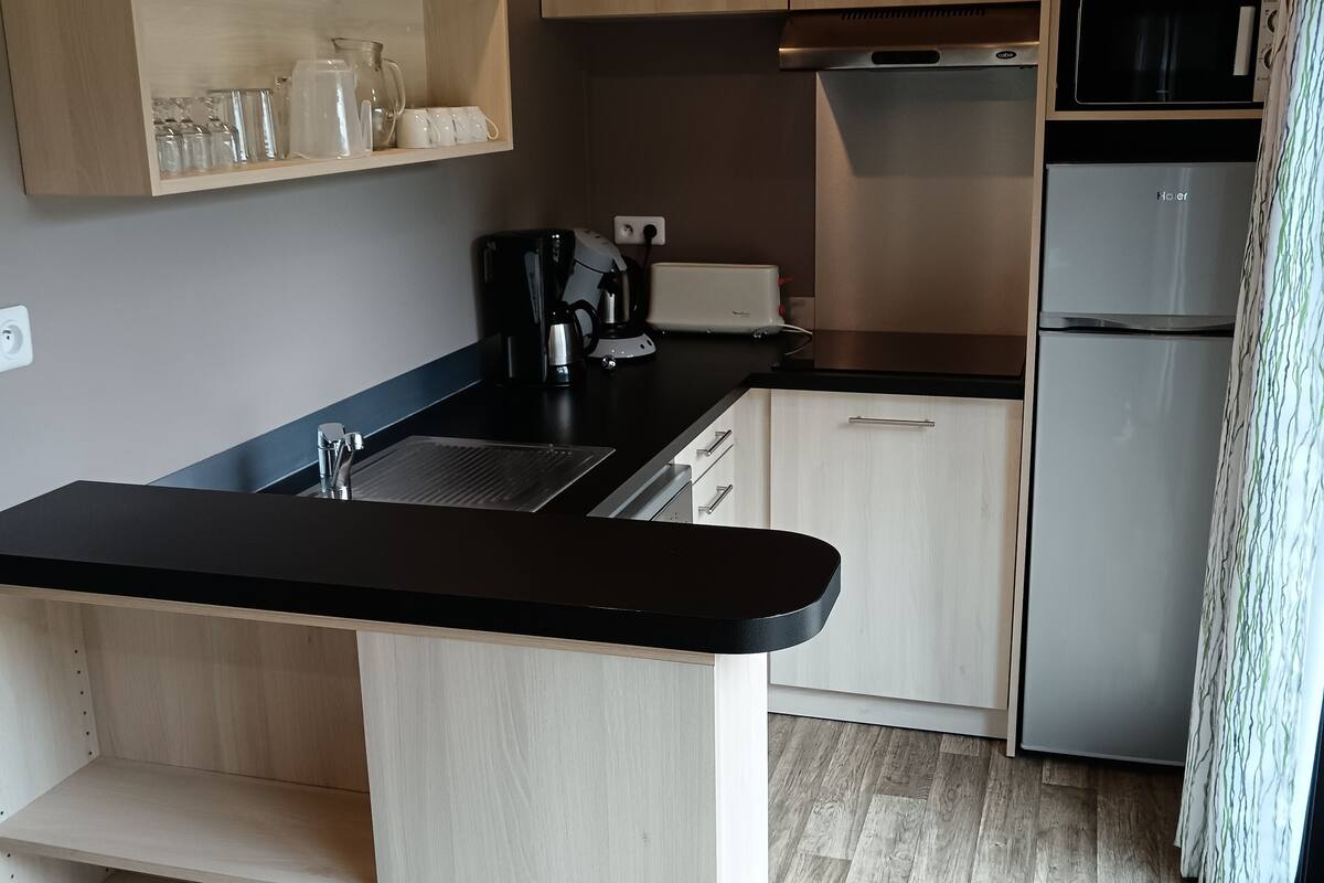 fridge, microwave, stovetop, dishwasher