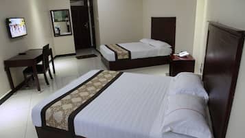 Desk, free WiFi, bed sheets