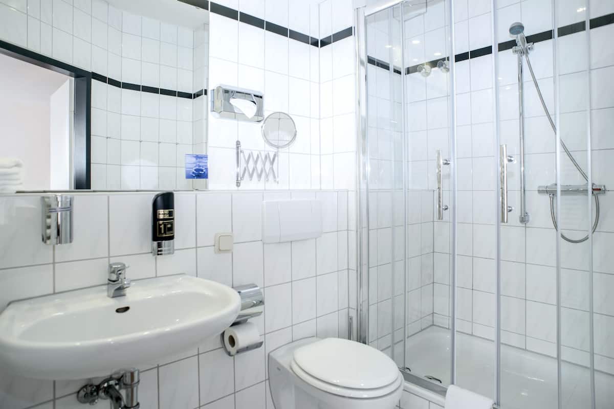 shower, free toiletries, hair dryer, towels