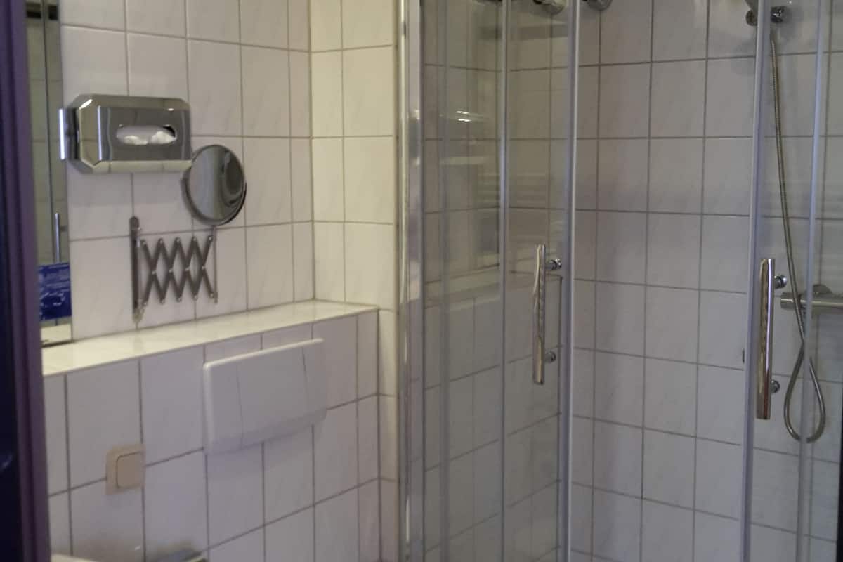 shower, free toiletries, hair dryer, towels