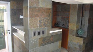 Shower, free toiletries, hair dryer, towels