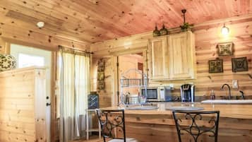 Luxury Cabin, 1 King Bed, Hot Tub, Hill View | Private kitchenette | Full-size fridge, microwave, coffee/tea maker, toaster