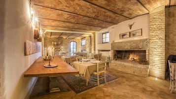 Dinner served, garden views