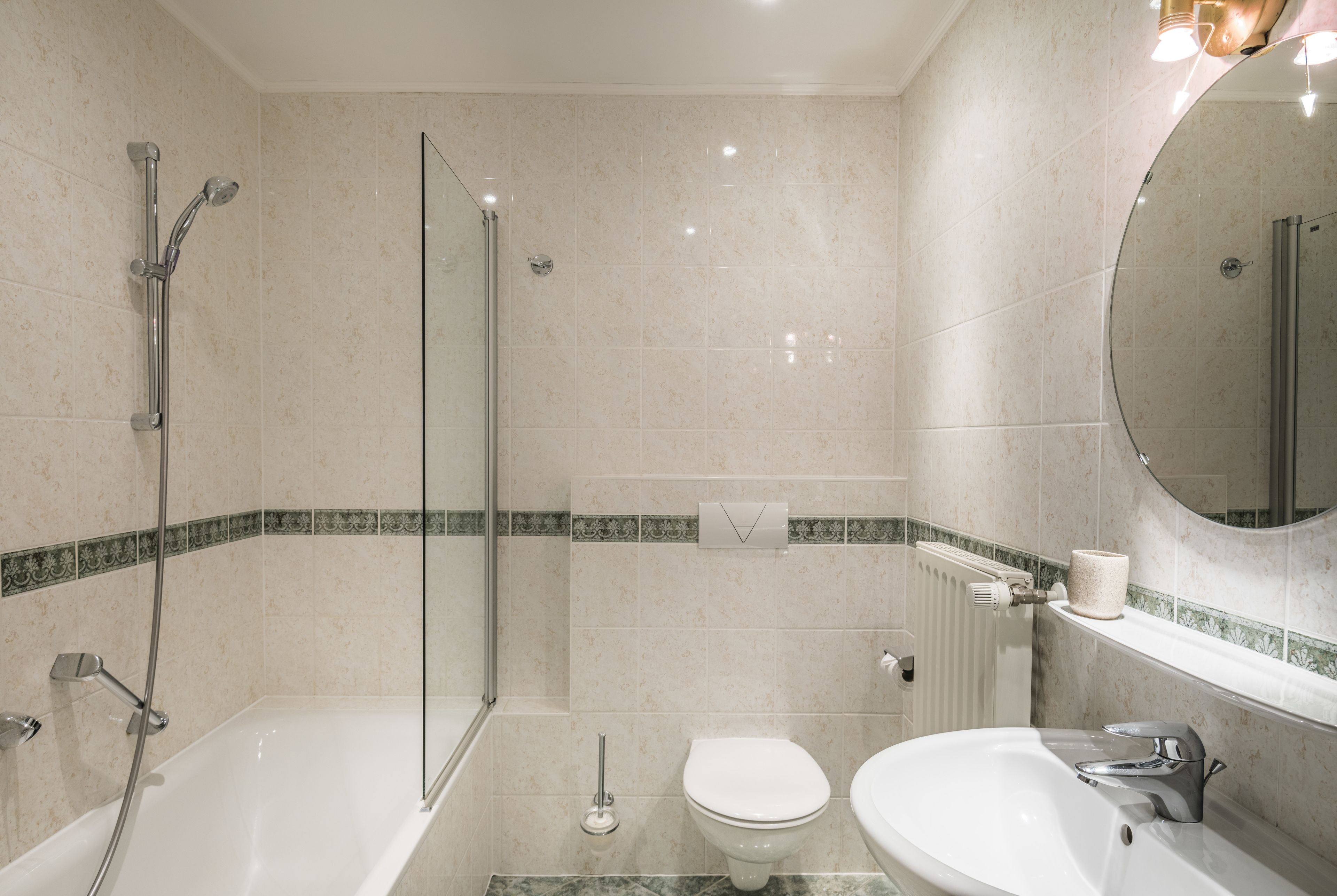 comfort double room | bathroom | shower, hair dryer, slippers, towels