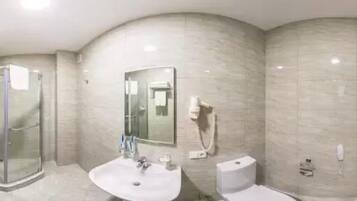 Shower, free toiletries, hair dryer, bathrobes