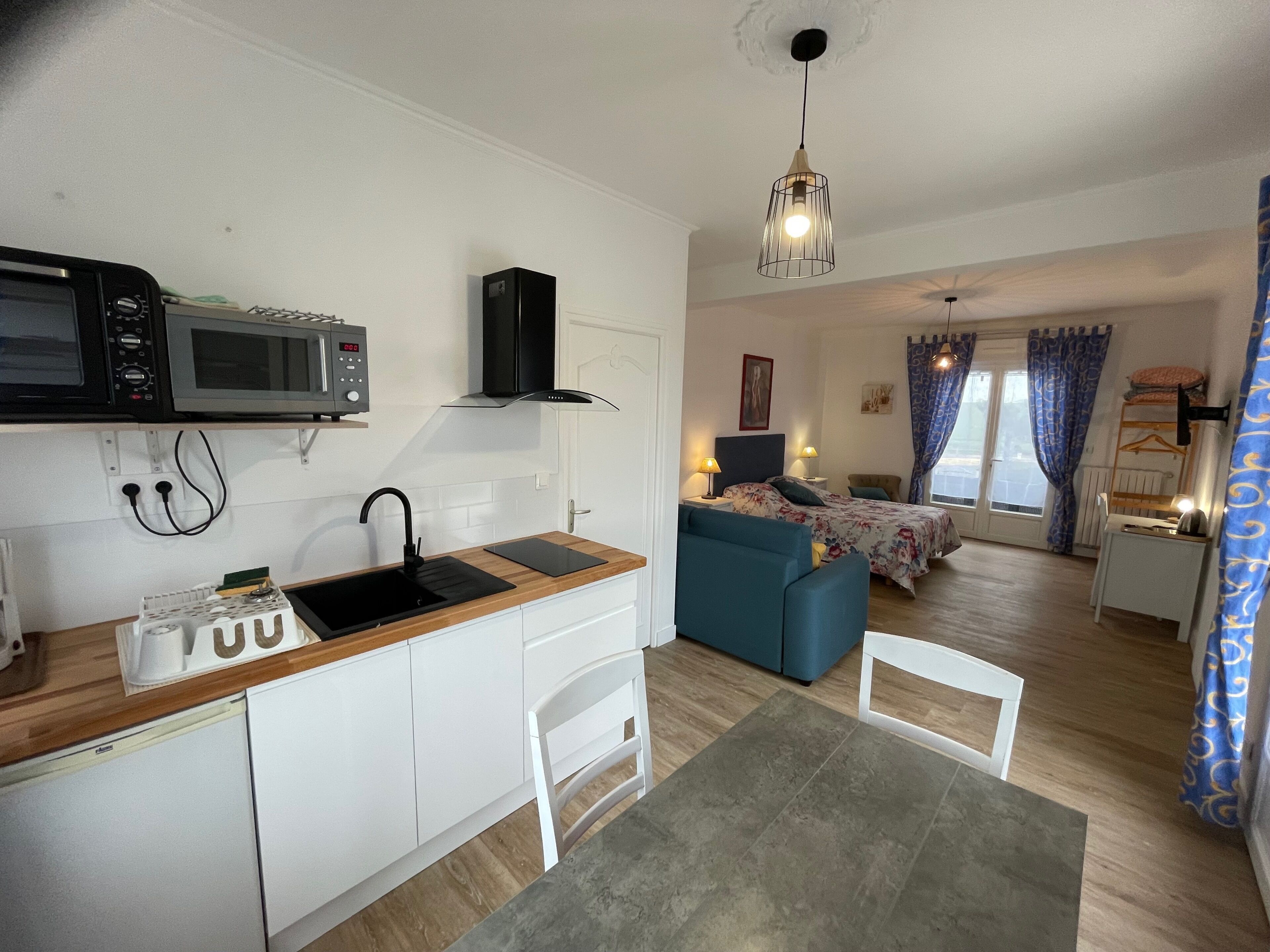 Panorama-studiosuite - 1 queensize-seng med sovesofa - havudsigt | Privat køkken | Mikrobølgeovn på fællesareal, kaffe-/temaskine, elkedel, højstol
