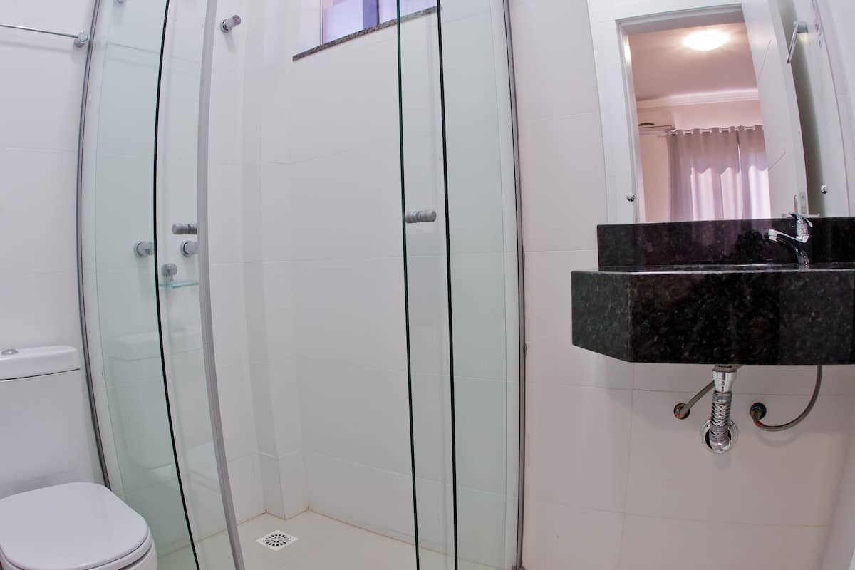 shower, free toiletries, hair dryer, towels